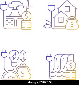 Electrical power gradient linear vector icons set Stock Vector