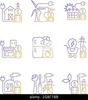 Electrical energy gradient linear vector icons set Stock Vector