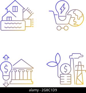 Renewable electrical energy gradient linear vector icons set Stock Vector