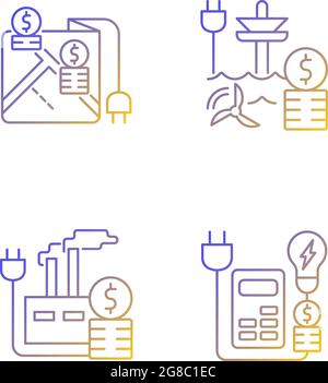 Electrical energy purchase expense linear icons set Stock Vector
