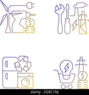 Alternative energy gradient linear vector icons set Stock Vector