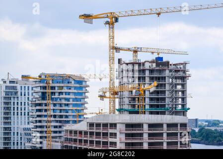 Hamburg, Germany - Hafencity construction site, new high-rise buildings, modern residential buildings. Stock Photo