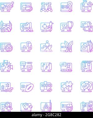 Online game types gradient linear vector icons set Stock Vector