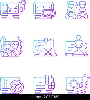 Online gameplay gradient linear vector icons set Stock Vector