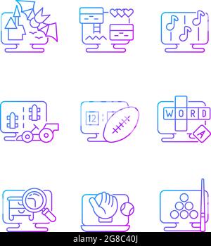 Online simulators gradient linear vector icons set Stock Vector