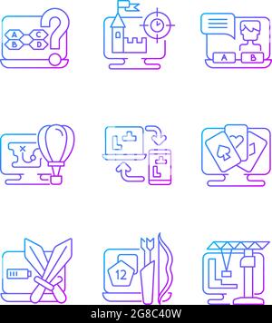 Game genres gradient linear vector icons set Stock Vector