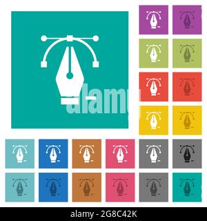 Deleting editing point with pen tool multi colored flat icons on plain square backgrounds. Included white and darker icon variations for hover or acti Stock Vector