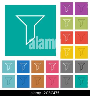 Filter outline multi colored flat icons on plain square backgrounds. Included white and darker icon variations for hover or active effects. Stock Vector