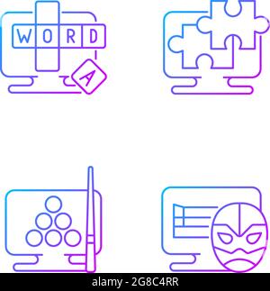 Intellectual game types gradient linear vector icons set Stock Vector