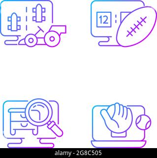 Sport simulators types gradient linear vector icons set Stock Vector
