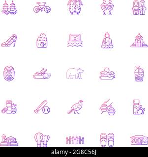 Taiwan gradient linear vector icons set. Stock Vector