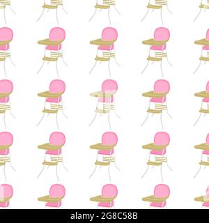 Illustration on theme colorful modern child high chair for baby feeding. Drawing consisting of collection colored layouts child chair on high legs. Ki Stock Vector