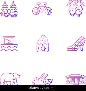 Oriental gradient linear vector icons set. Stock Vector