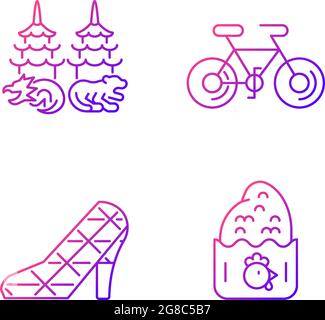 Asian gradient linear vector icons set. Stock Vector