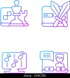 Competitive games types gradient linear vector icons set Stock Vector