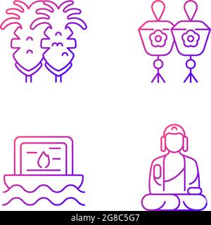 Taiwanese culture gradient linear vector icons set. Stock Vector