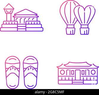 National taiwanese black gradient linear vector icons set. Stock Vector