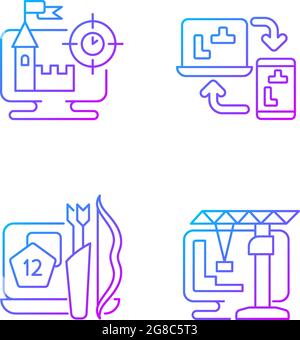 Online playing gradient linear vector icons set Stock Vector