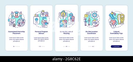 Internship program benefits onboarding mobile app page screen Stock Vector