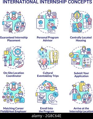 International internship concept icons set Stock Vector