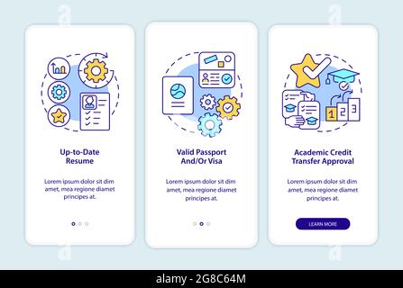 Internship requirements onboarding mobile app page screen Stock Vector