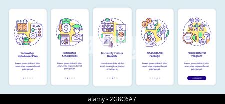 Internship programs financing options onboarding mobile app page screen Stock Vector