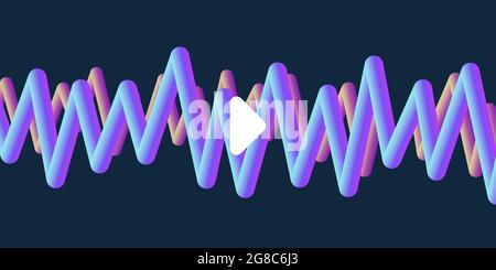 Abstract music album or single cover with 3d volum waves and play button Stock Vector