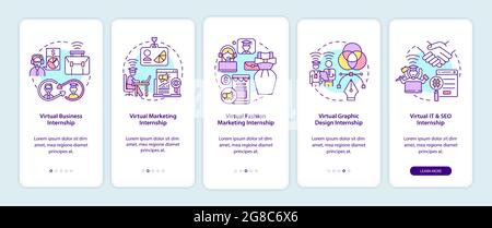 Top virtual internship areas onboarding mobile app page screen Stock Vector