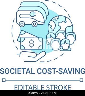 EV societal cost saving concept icon. Stock Vector