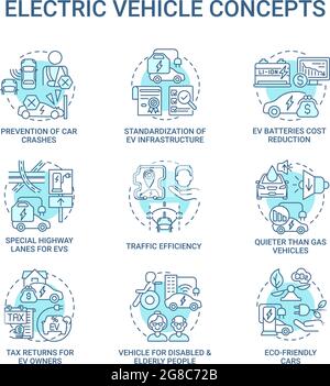 EV introduction round concept icons set. Stock Vector