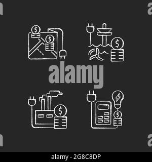 Electrical energy purchase expense chalk white icons set on dark background Stock Vector