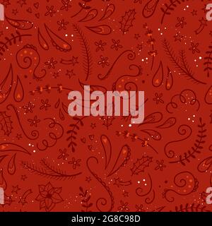 Cute hand drawn Christmas doodles seamless pattern, lovely abstract background, great for wrapping, textiles, surfaces, banners, wallpapers - vector d Stock Vector