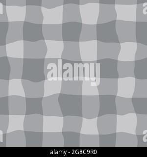 Vector watercolor effect gingham seamless pattern background. Organic irregular stripes painterly grid plaid backdrop. Monochrome grey checked design Stock Vector