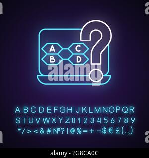 Online quiz neon light icon. Quiz app. Play intellectual game