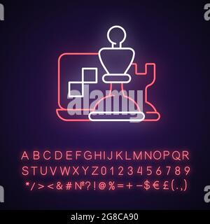 Online logic games and chess neon light icon Stock Vector