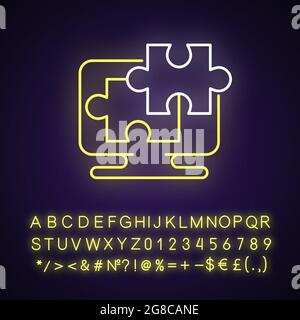 Jigsaw online neon light icon Stock Vector