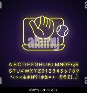 Online baseball games neon light icon Stock Vector