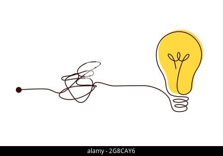Complex scribble lines knot simplified into light bulb. Stock Vector
