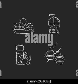 Taiwan entertainment chalk white icons set on dark background. Stock Vector