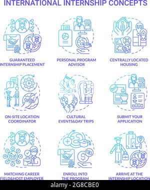 International internship concept icons set Stock Vector