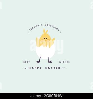 Vector design Easter egg with chick. Typography and icon for greeting card. Stock Vector