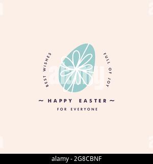 Vector design Easter egg with white ribbon. Typography and icon for greeting card. Stock Vector