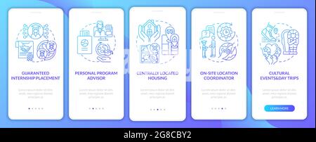 Traineeship program benefits onboarding mobile app page screen Stock Vector