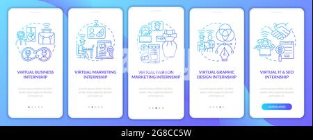 Top distant internship areas onboarding mobile app page screen Stock Vector