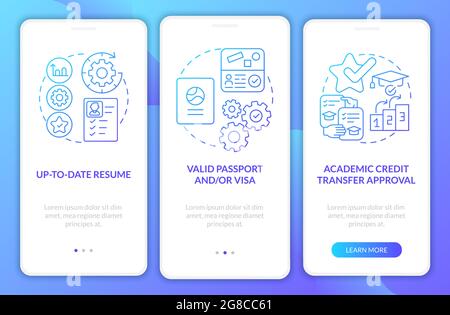 Internship overseas conditions onboarding mobile app page screen Stock Vector