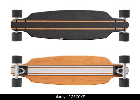 Black and wooden skate longboard isolated on a white background with clipping path Stock Photo