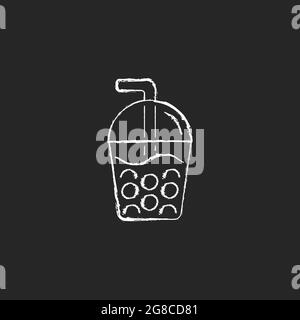 Bubble tea chalk white icon on dark background. Stock Vector