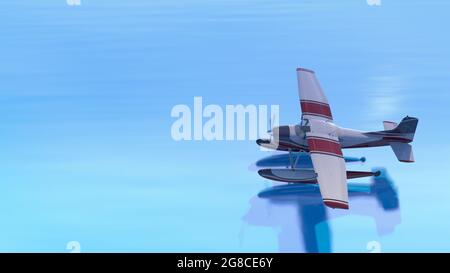 Retro seaplane. 3D render. A plane flying over water Stock Photo
