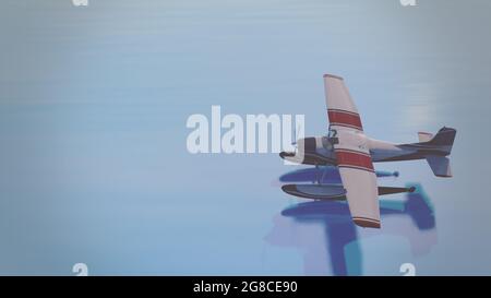 Retro seaplane. 3D render. A plane flying over water Stock Photo