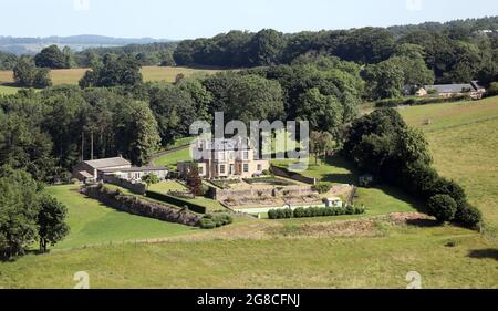 aerial view of a smart country house near Harrogate, North Yorkshire Stock Photo